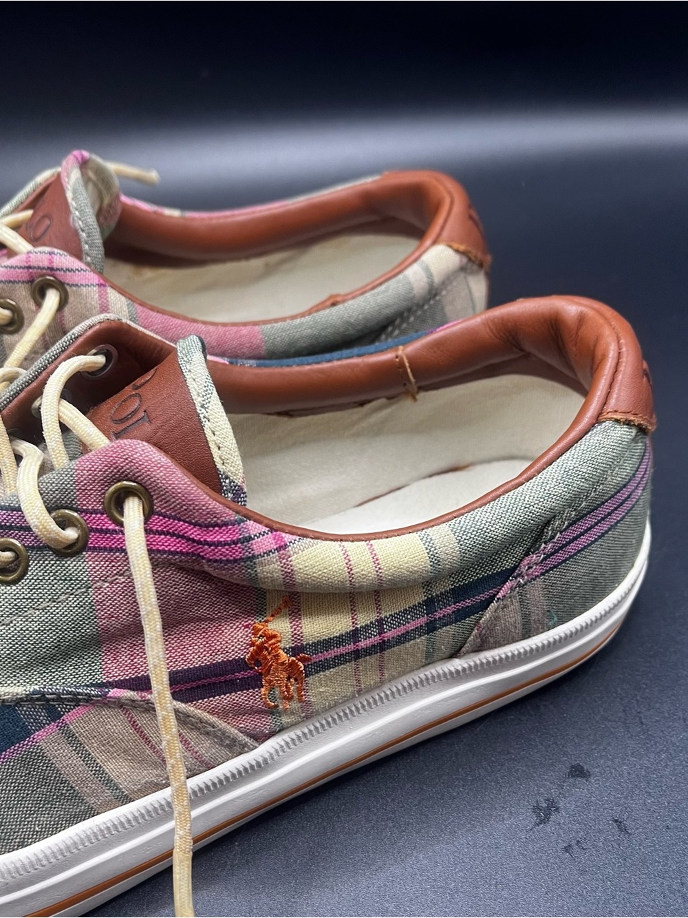 Polo Ralph Lauren Men 10.5D Vaughn Madras Plaid Low Top Lace Up Canvas Sneaker - Picture 7 of 16